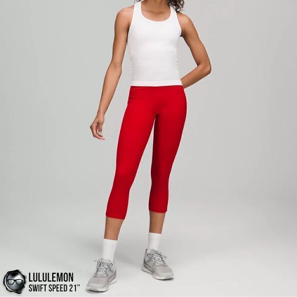 LULULEMON SWIFT SPEED HIGH-RISE 21” CROP DARK RED PETITE WOMEN’S SIZE 8 LEGGINGS - Picture 16 of 16